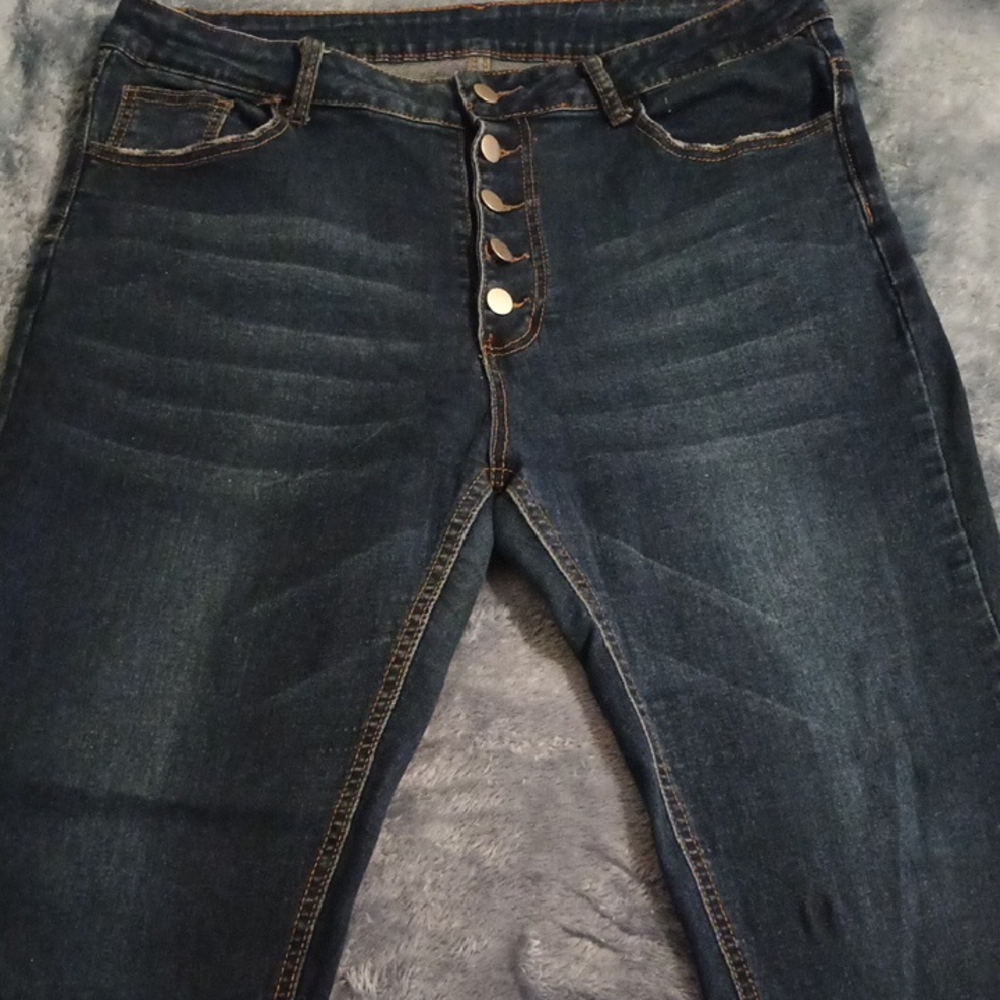 SHEIN Dark Blue Button-Fly Jeans